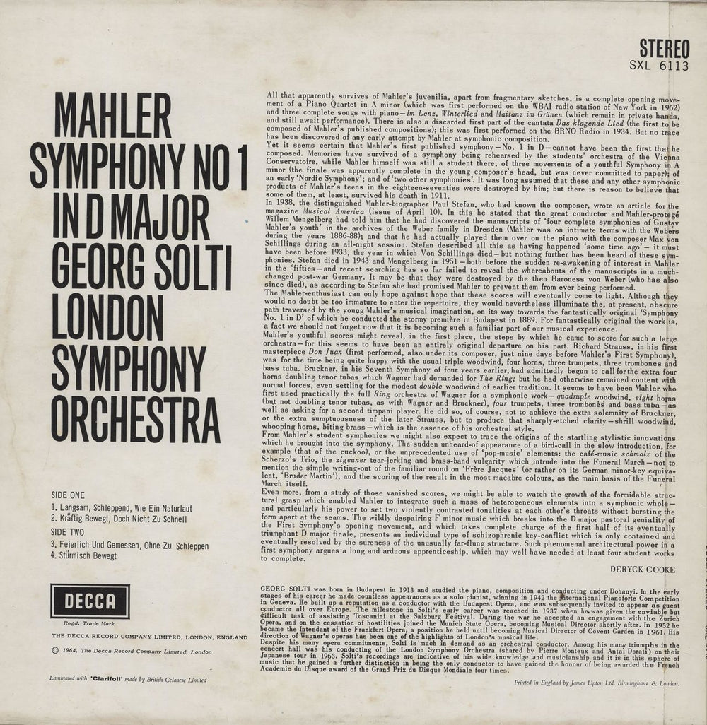 Gustav Mahler Symphony No. 1 - 3rd UK vinyl LP album (LP record)