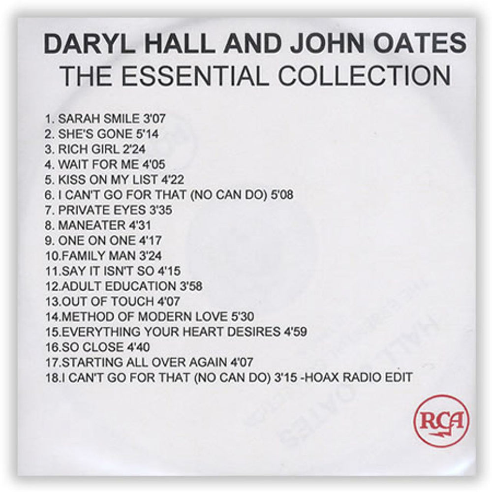 Hall & Oates The Essential Collection UK Promo CD-R acetate CD ACETATE