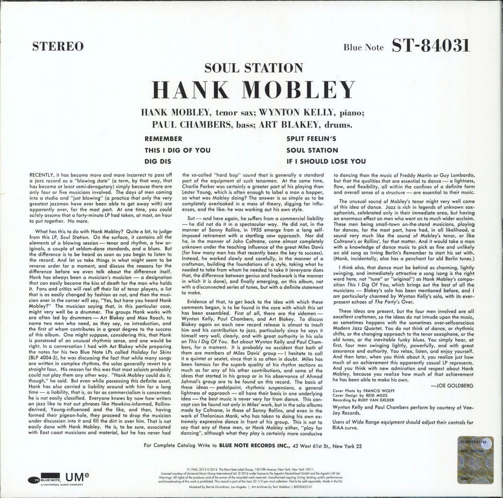 Hank Mobley Soul Station - 180gram Vinyl UK vinyl LP album (LP record)