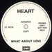 Heart What About Love UK Promo 7" vinyl single (7 inch record / 45) CL487