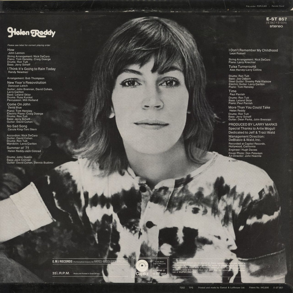 Helen Reddy Helen Reddy UK vinyl LP album (LP record)