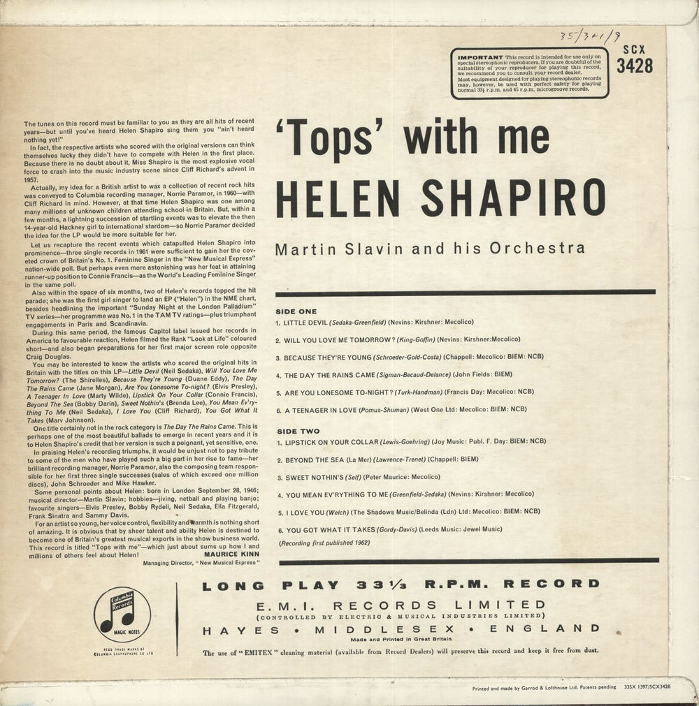 Helen Shapiro 'Tops' With Me - 1st UK vinyl LP album (LP record)