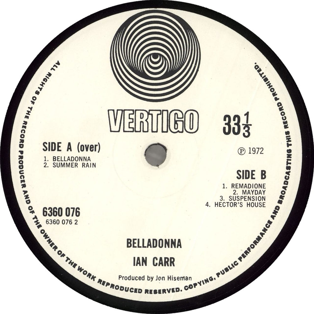 Ian Carr Belladonna UK vinyl LP album (LP record)