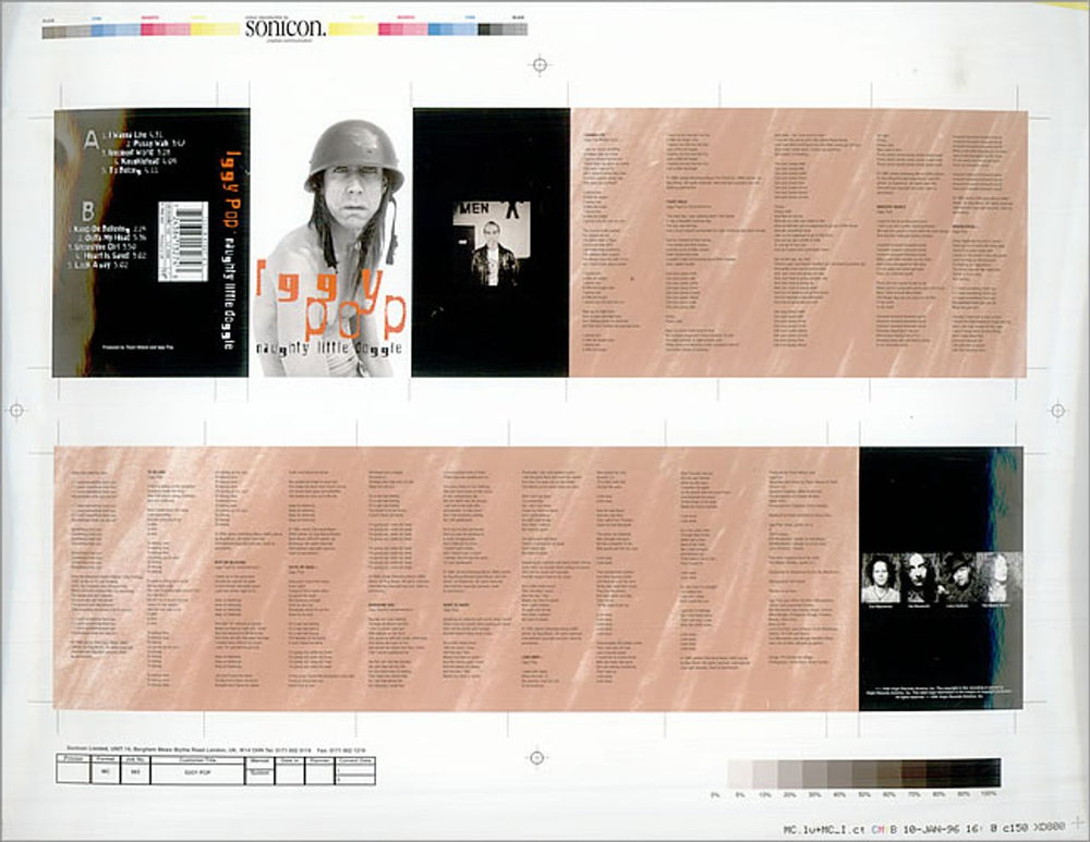 Iggy Pop Naughty Little Doggie - Cassette UK artwork PROOF ARTWORK