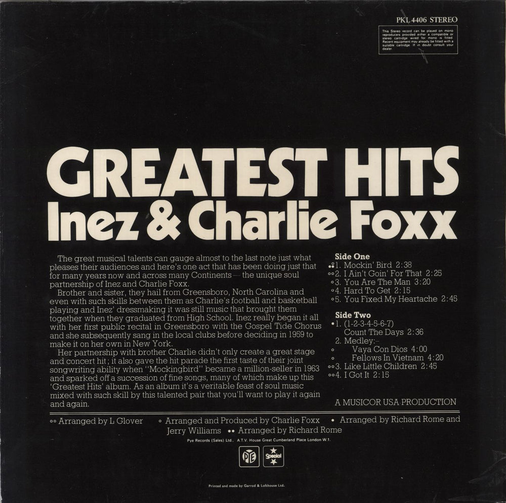 Inez & Charlie Foxx Greatest Hits - Stereo UK vinyl LP album (LP record)