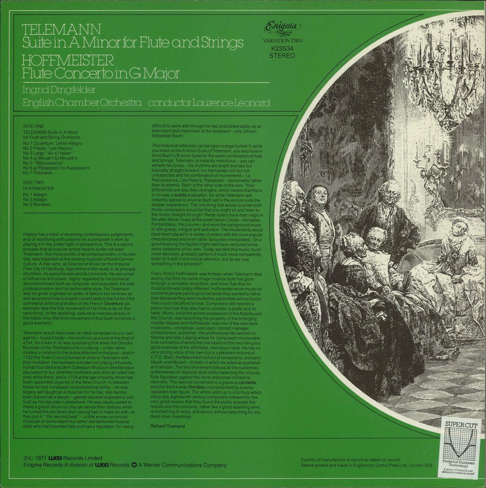 Ingrid Dingfelder Telemann: Suite In A Minor For Flute And Strings / Hoffmeister: Flute Concerto In G Major UK vinyl LP album (LP record)