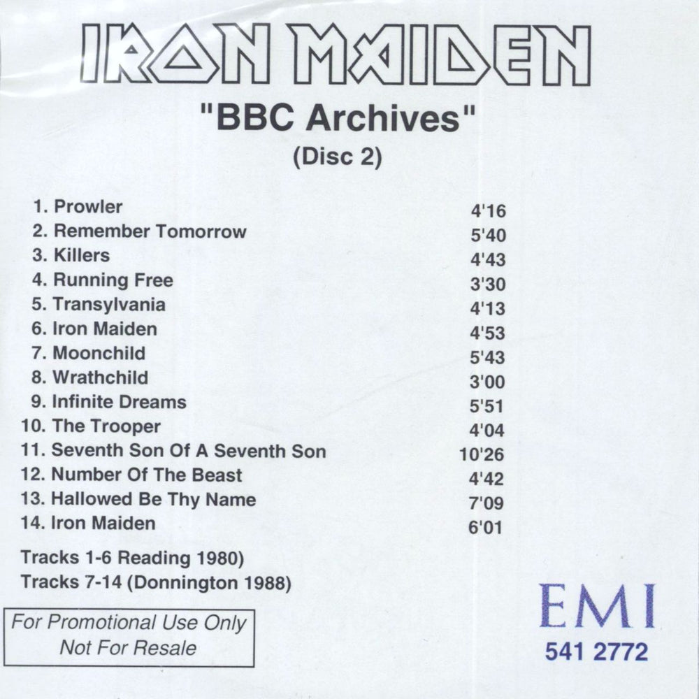 Iron Maiden BBC Archives UK Promo CD-R acetate IROCRBB697581