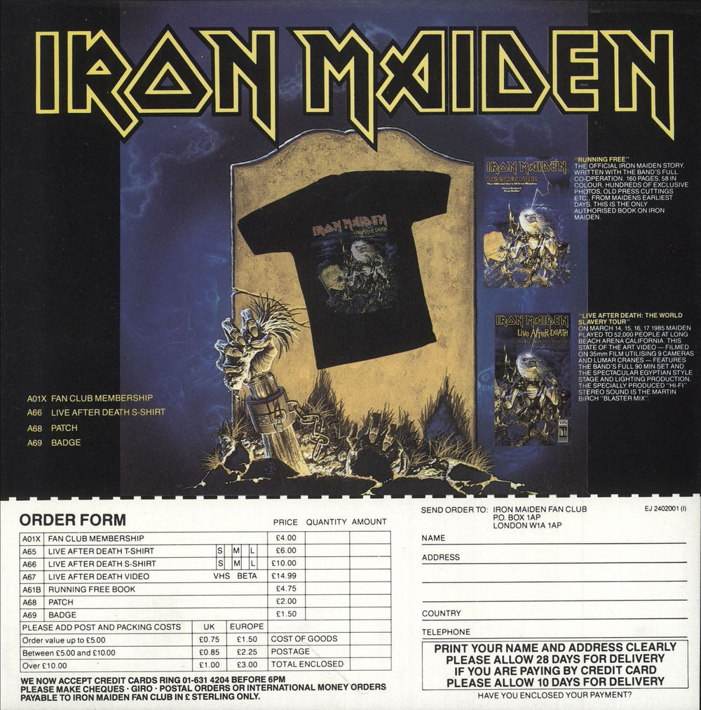 Iron Maiden Live After Death + Booklet & Merch Insert UK 2-LP vinyl record set (Double LP Album) IRO2LLI568582