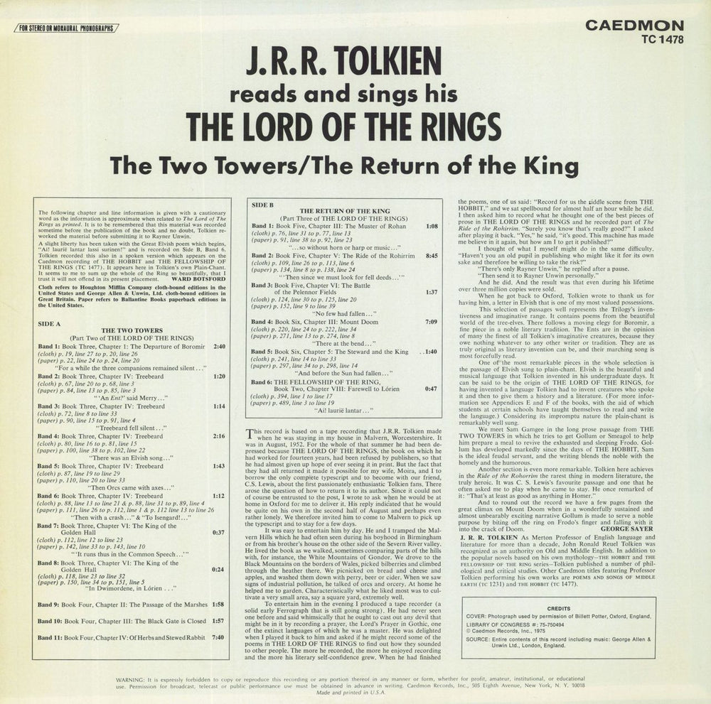J.R.R. Tolkien The Lord Of The Rings US vinyl LP album (LP record)