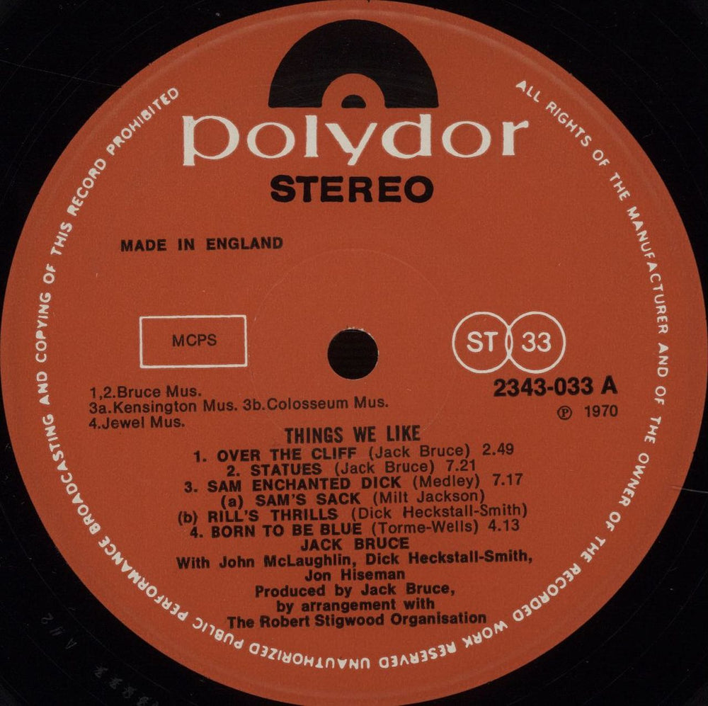 Jack Bruce Things We Like UK vinyl LP album (LP record)