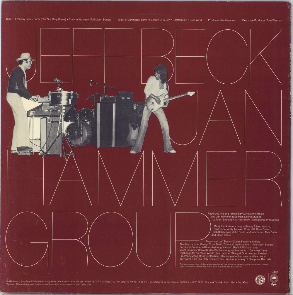 Jeff Beck With The Jan Hammer Group Live - Ex US vinyl LP album (LP record)