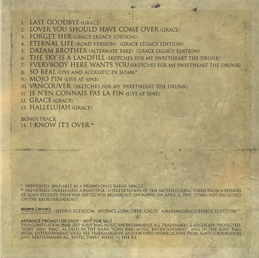 Jeff Buckley So Real: Songs From Jeff Buckley UK Promo CD-R acetate JFBCRSO454111