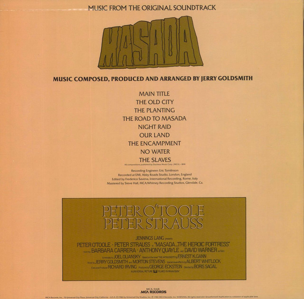 Jerry Goldsmith Masada OST US vinyl LP album (LP record)