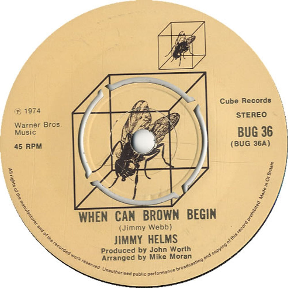 Jimmy Helms When Can Brown Begin UK 7" vinyl single (7 inch record / 45) BUG36