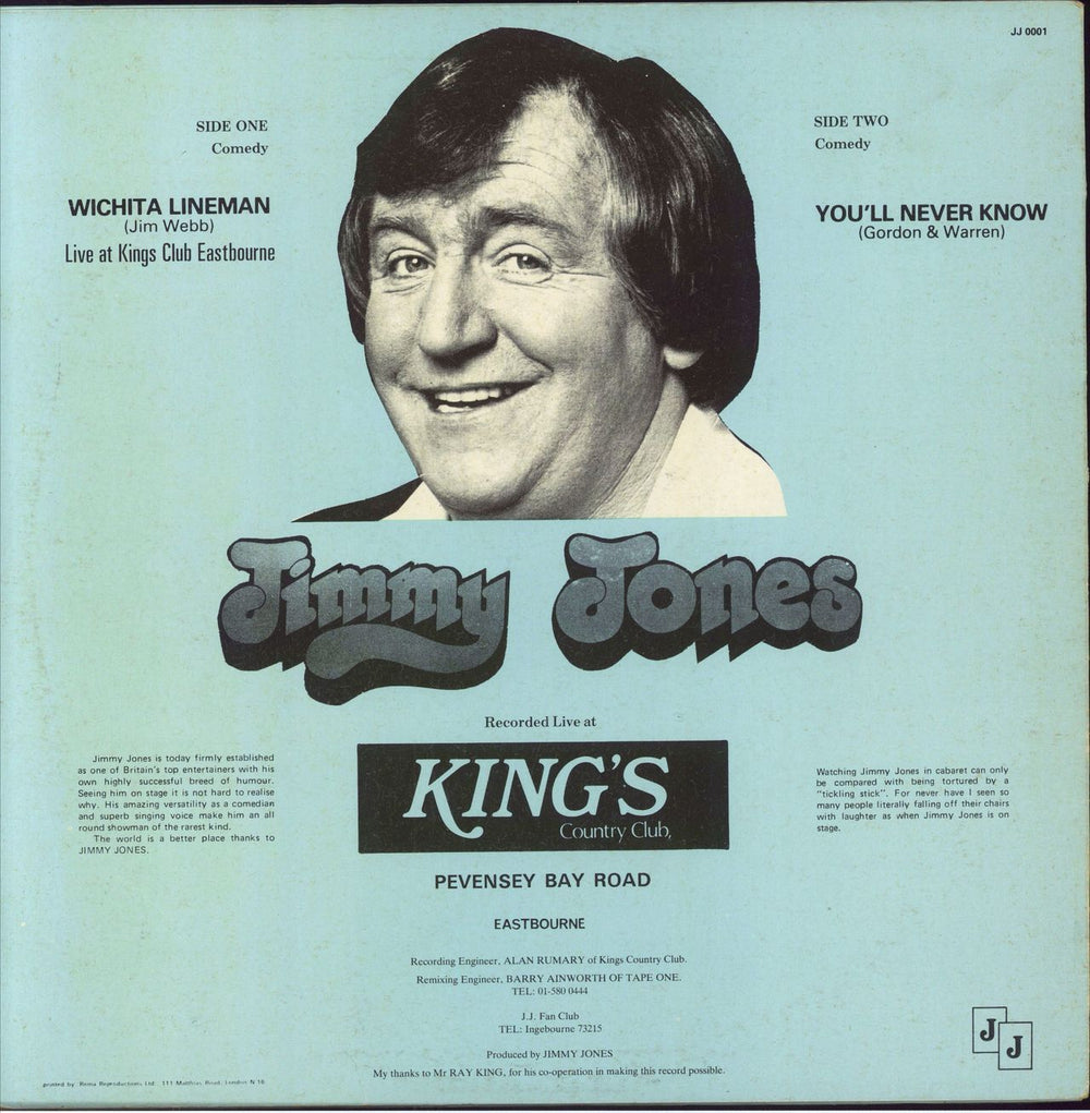 Jimmy Jones (Comedian) Live At Kings Club - Autographed UK vinyl LP album (LP record)