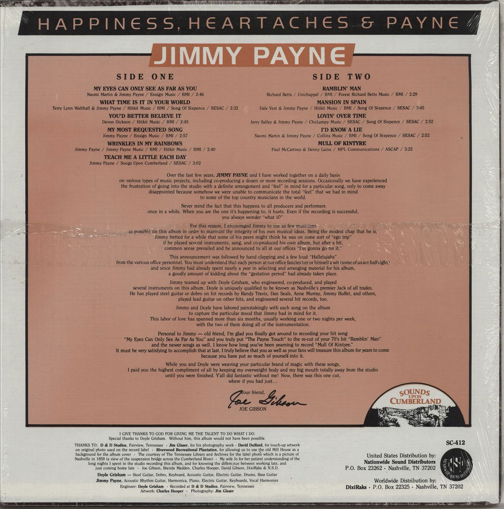 Jimmy Payne Happiness, Heartaches & Payne US vinyl LP album (LP record)