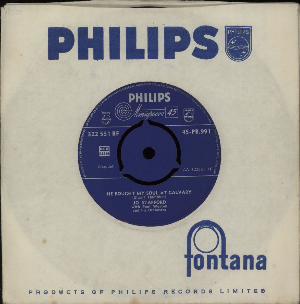 Jo Stafford He Bought My Soul At Calvary UK 7" vinyl single (7 inch record / 45) 45-PB.991