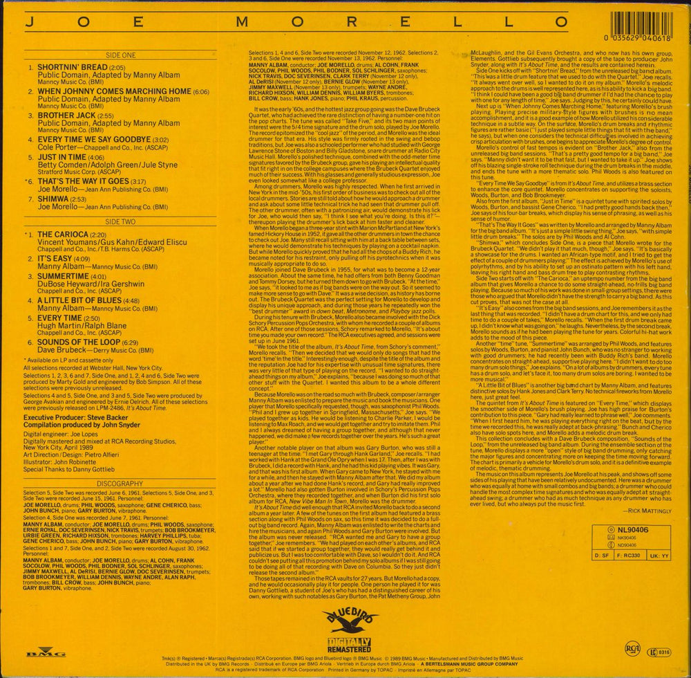 Joe Morello Joe Morello German vinyl LP album (LP record) 035629040618