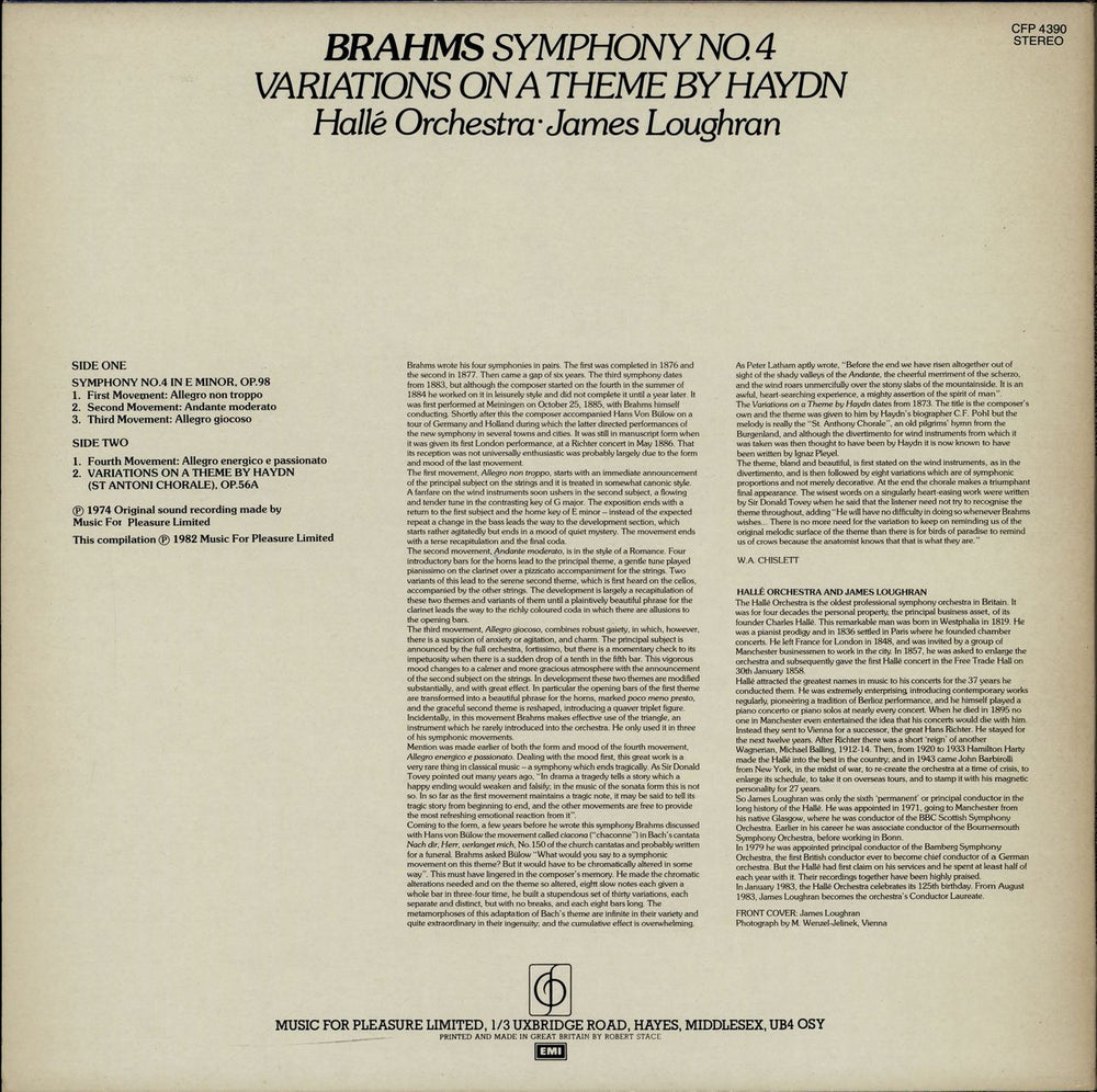 Johannes Brahms Symphony No. 4 / Variations On A Theme By Haydn UK vinyl LP album (LP record)