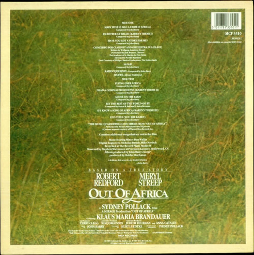 John Barry (Composer) Out Of Africa UK vinyl LP album (LP record) JBYLPOU521805