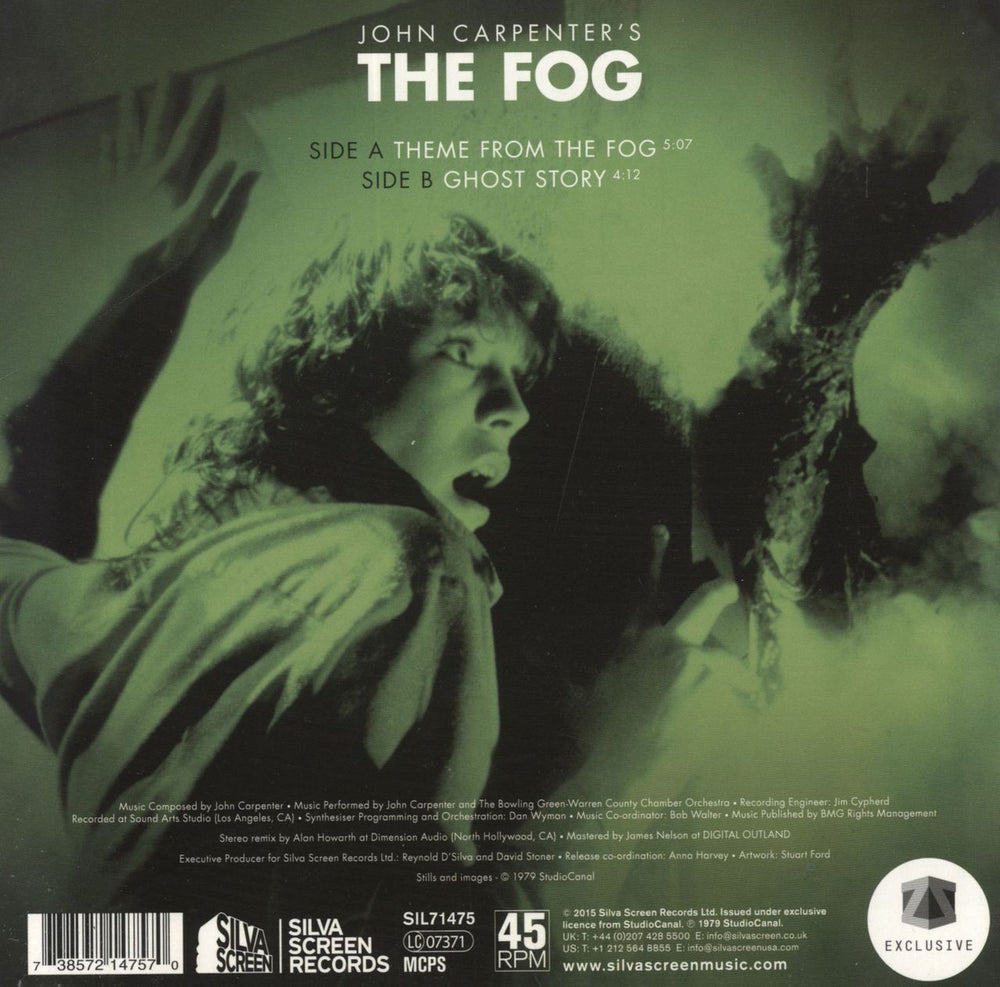 John Carpenter The Fog - Green Vinyl UK 7" vinyl single (7 inch record / 45) 738572147570