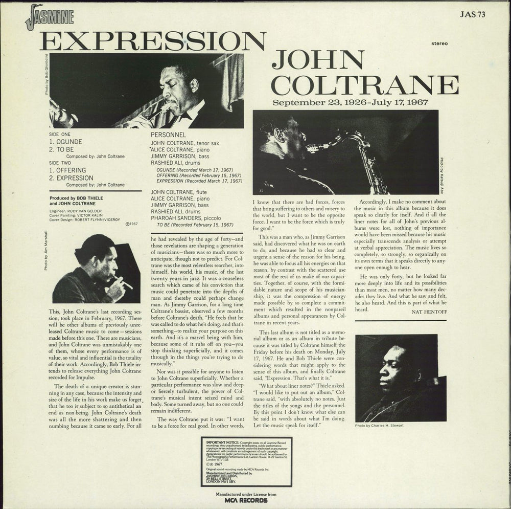 John Coltrane Expression UK vinyl LP album (LP record)