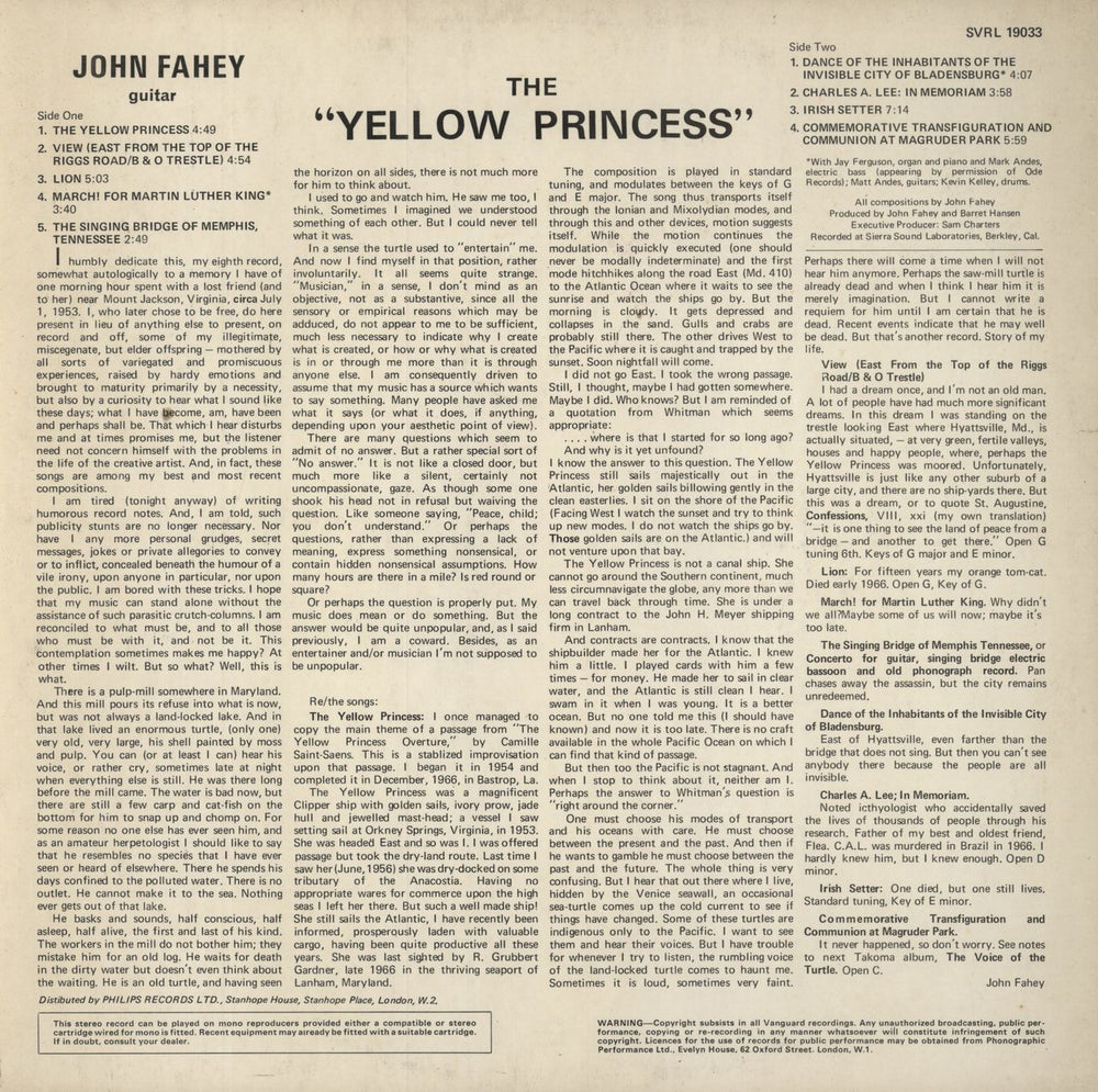 John Fahey The Yellow Princess UK vinyl LP album (LP record)