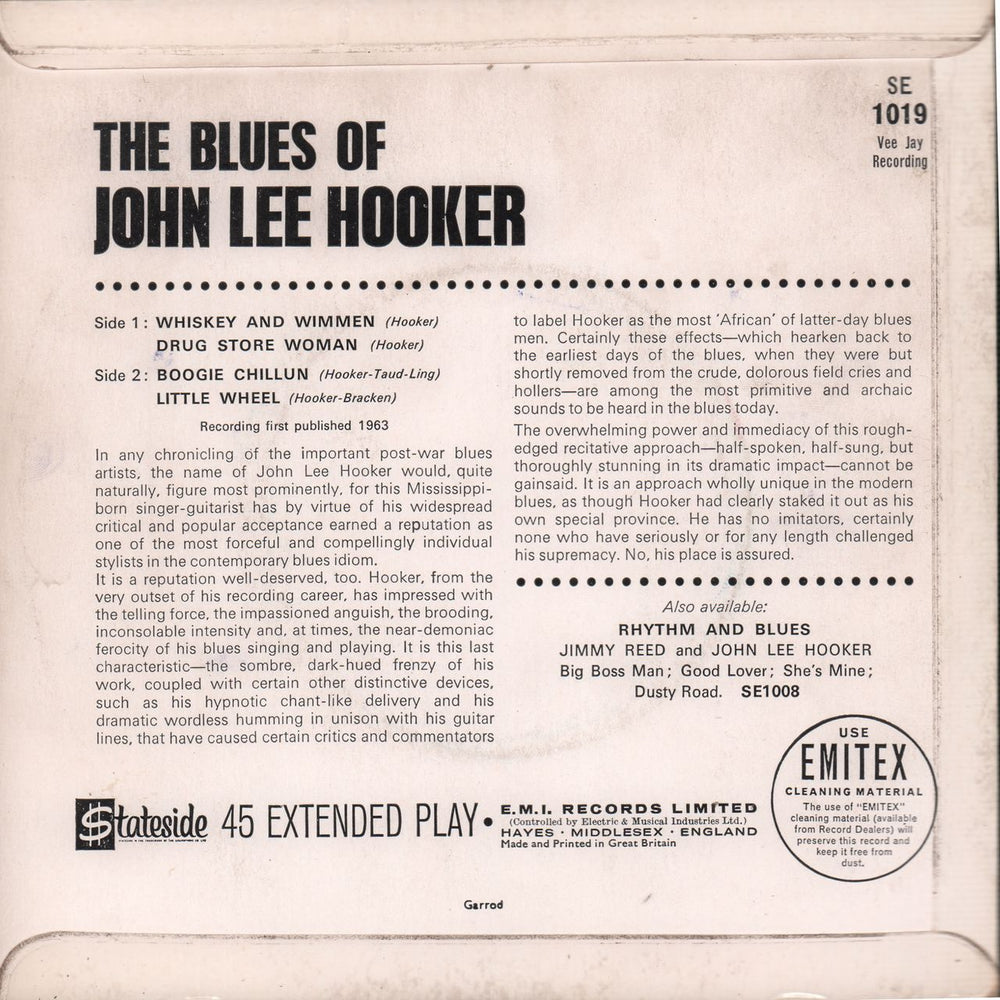 John Lee Hooker The Blues Of John Lee Hooker EP UK 7" vinyl single (7 inch record / 45)