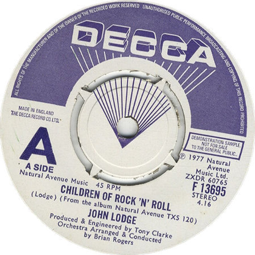 John Lodge Children Of Rock 'N' Roll - A Label UK Promo 7" vinyl single (7 inch record / 45) F13695