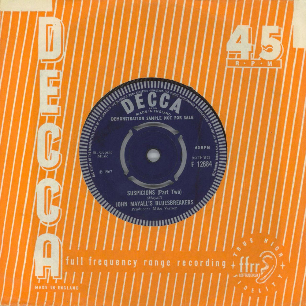 John Mayall Suspicions - A Label Demo UK Promo 7" vinyl single (7 inch record / 45)