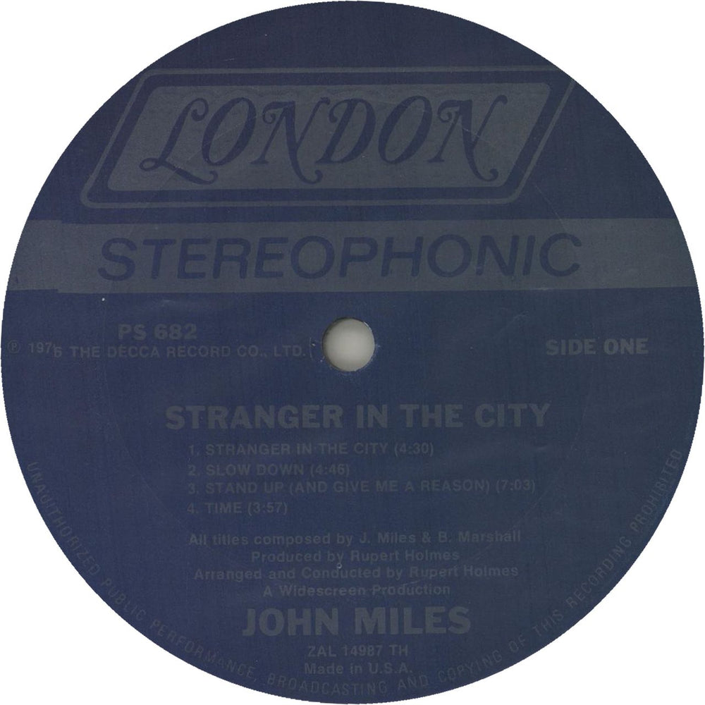 John Miles Stranger In The City US vinyl LP album (LP record) JMILPST596268