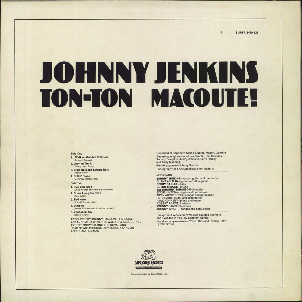 Johnny Jenkins Ton-Ton Macoute! UK vinyl LP album (LP record)