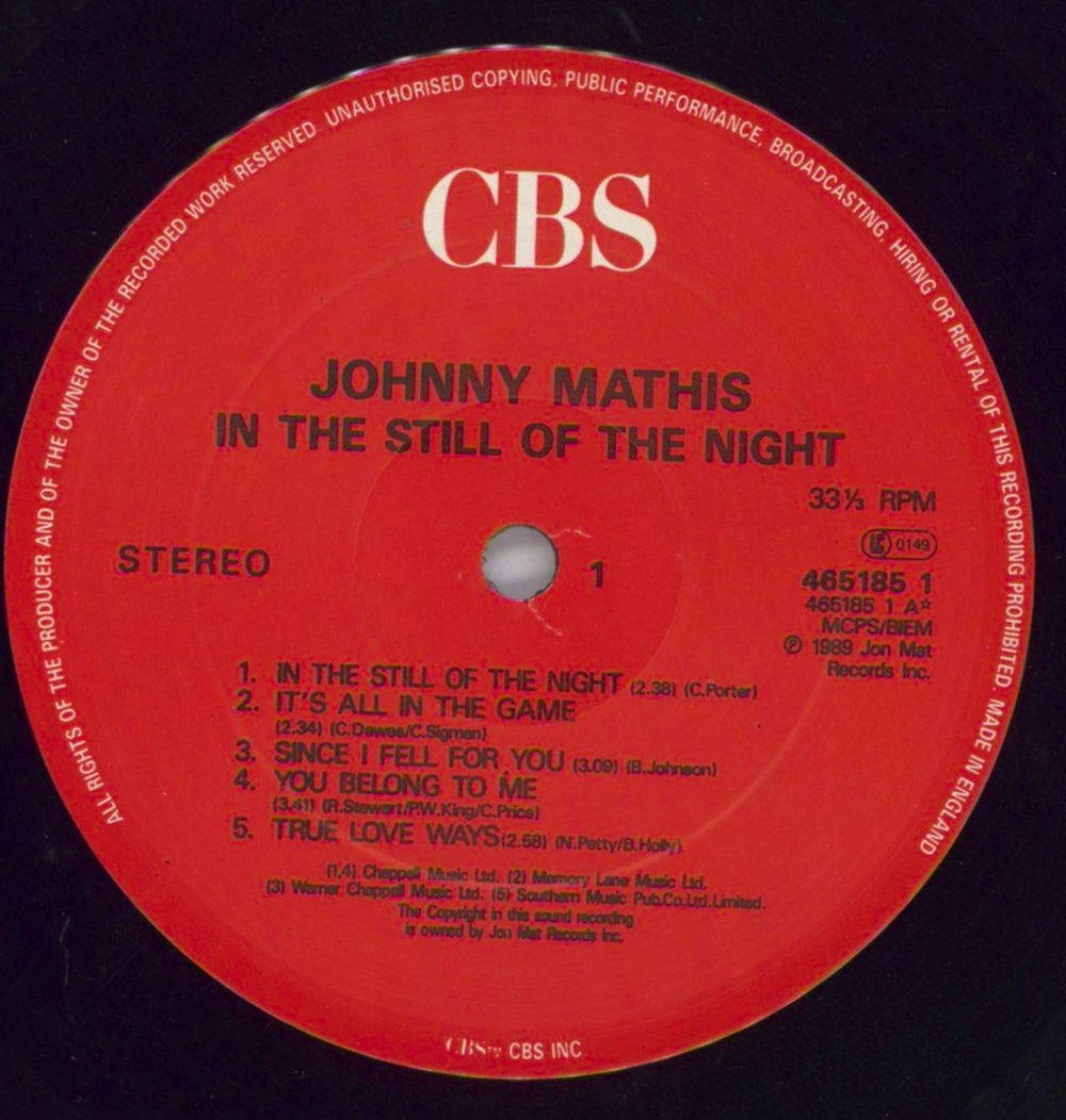 Johnny Mathis In The Still Of The Night UK vinyl LP album (LP record) J-MLPIN820672