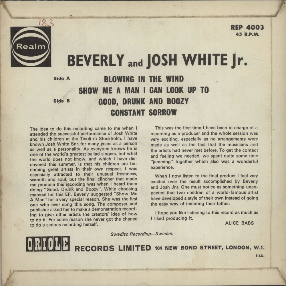 Josh White Jr. Beverly And Josh White Jr. UK 7" vinyl single (7 inch record / 45) JYW07BE683650