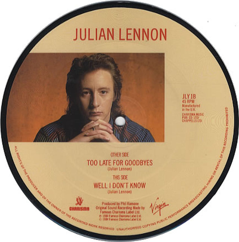 Julian Lennon Too Late For Goodbyes UK 7" vinyl picture disc (7 inch picture disc single) JLN7PTO101972