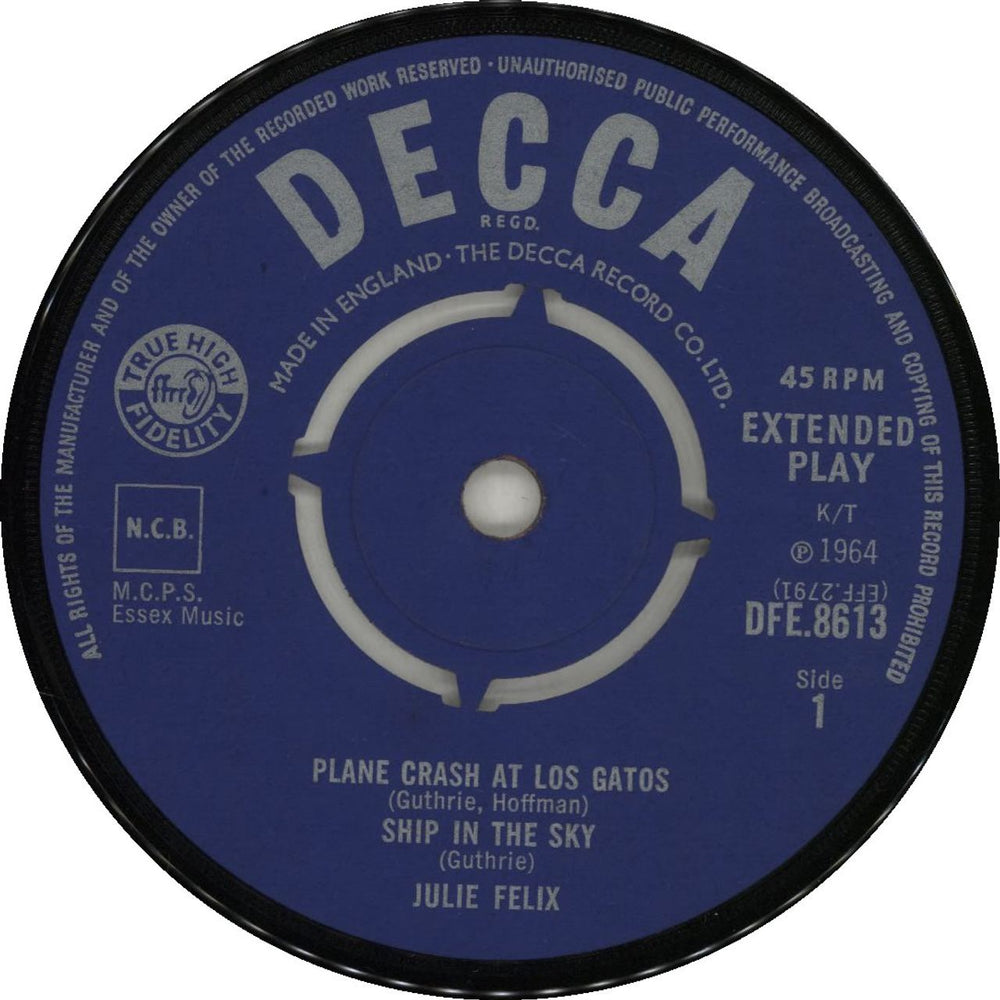 Julie Felix Sings Bob Dylan & Woody Guthrie UK 7" vinyl single (7 inch record / 45)