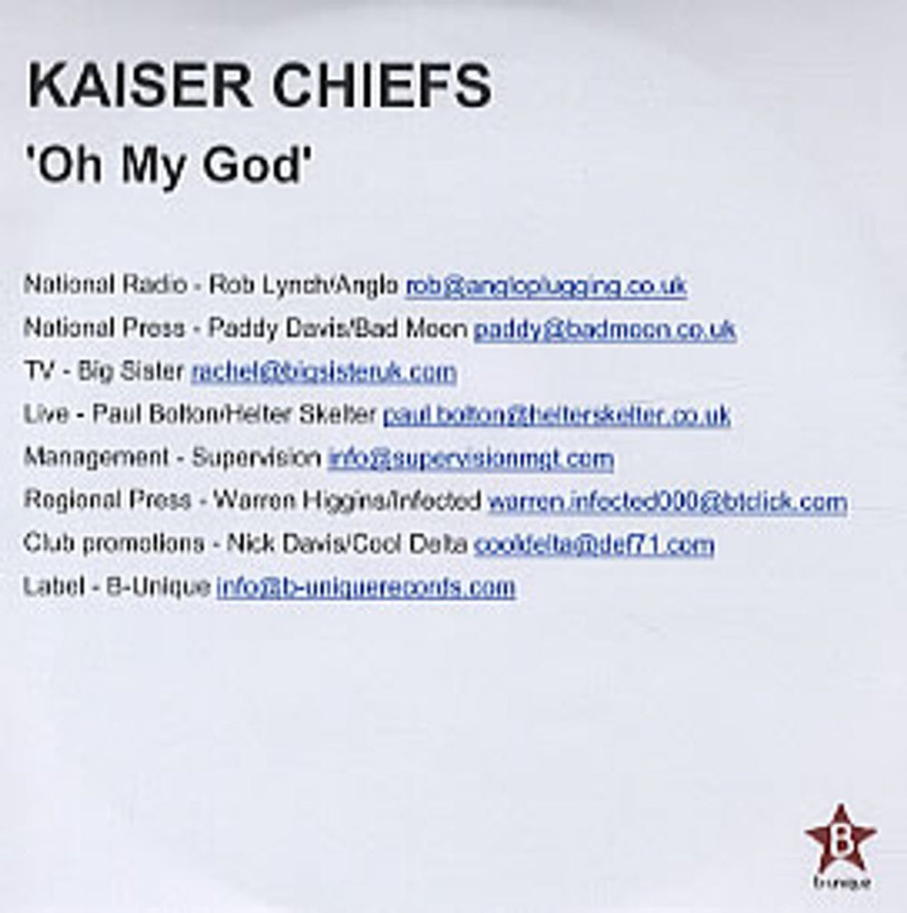 Kaiser Chiefs Oh My God UK Promo CD-R acetate CD-R ACETATE