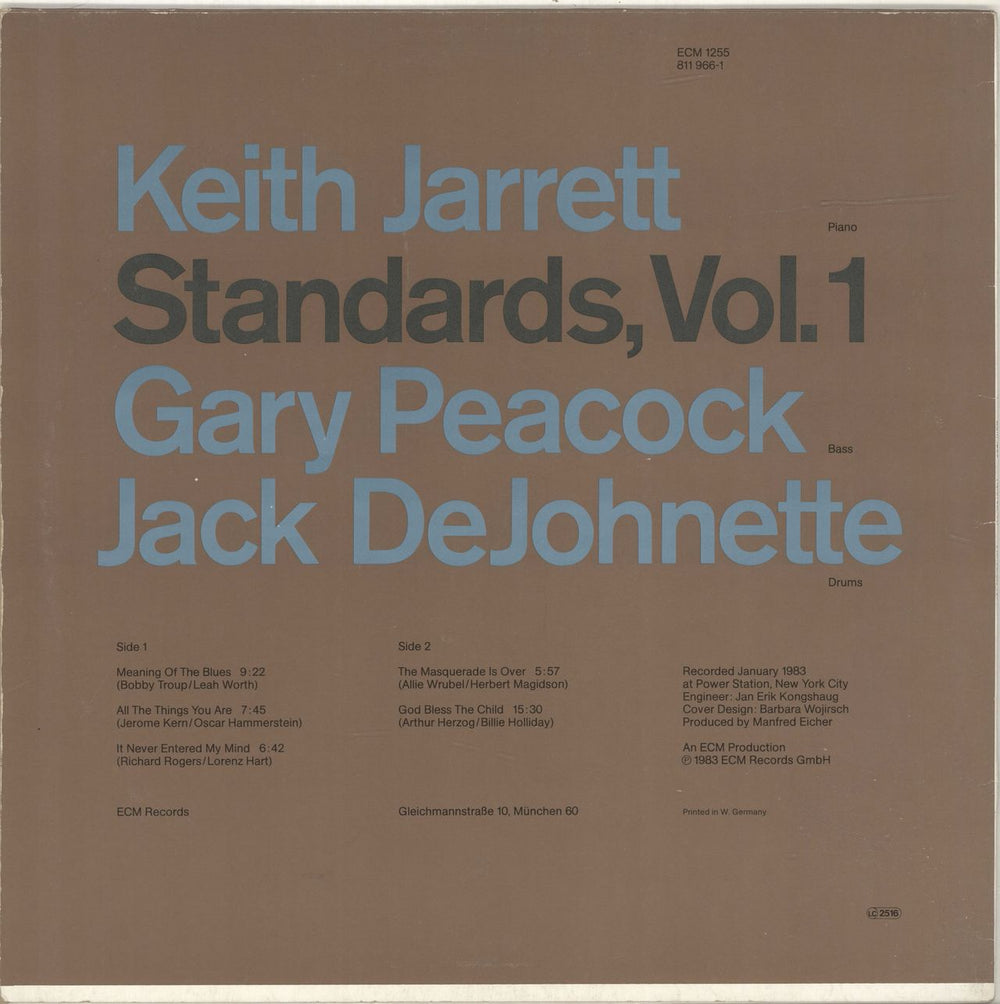 Keith Jarrett Standards, Vol. 1 German vinyl LP album (LP record) KJRLPST693933