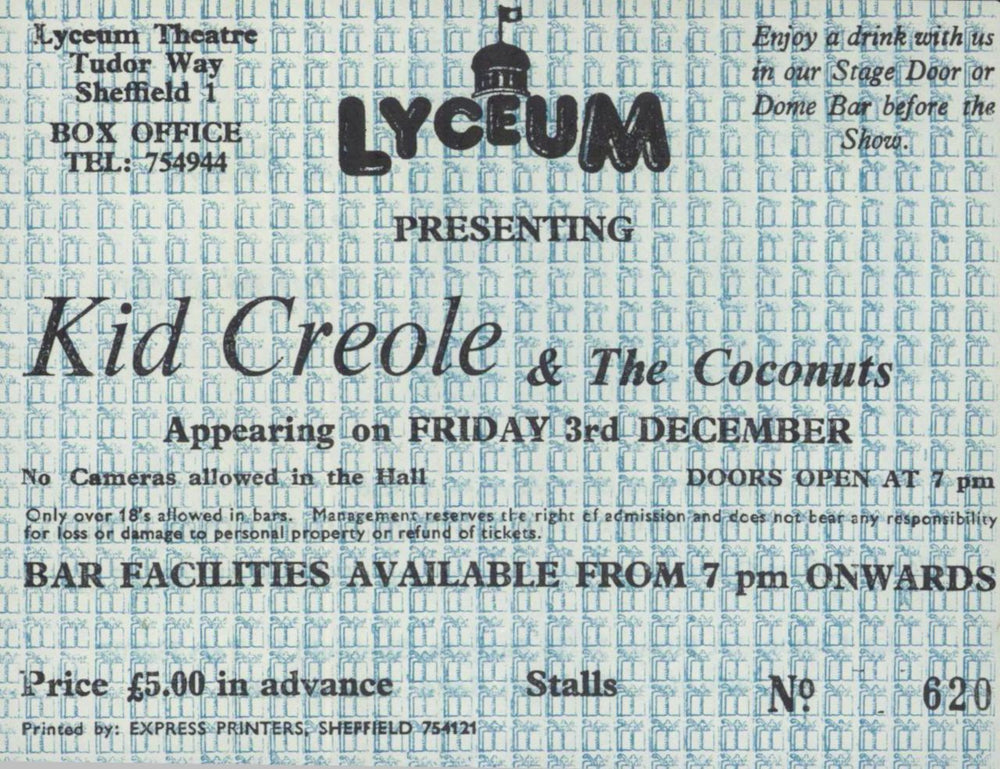 Kid Creole & The Coconuts Tour 1982 + Ticket Stub UK tour programme