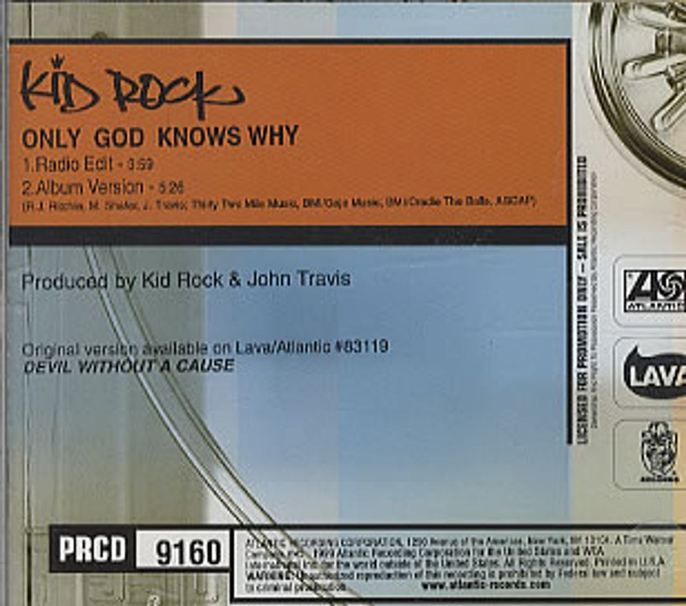 Kid Rock Only God Knows Why US Promo CD single (CD5 / 5") PRCD9160