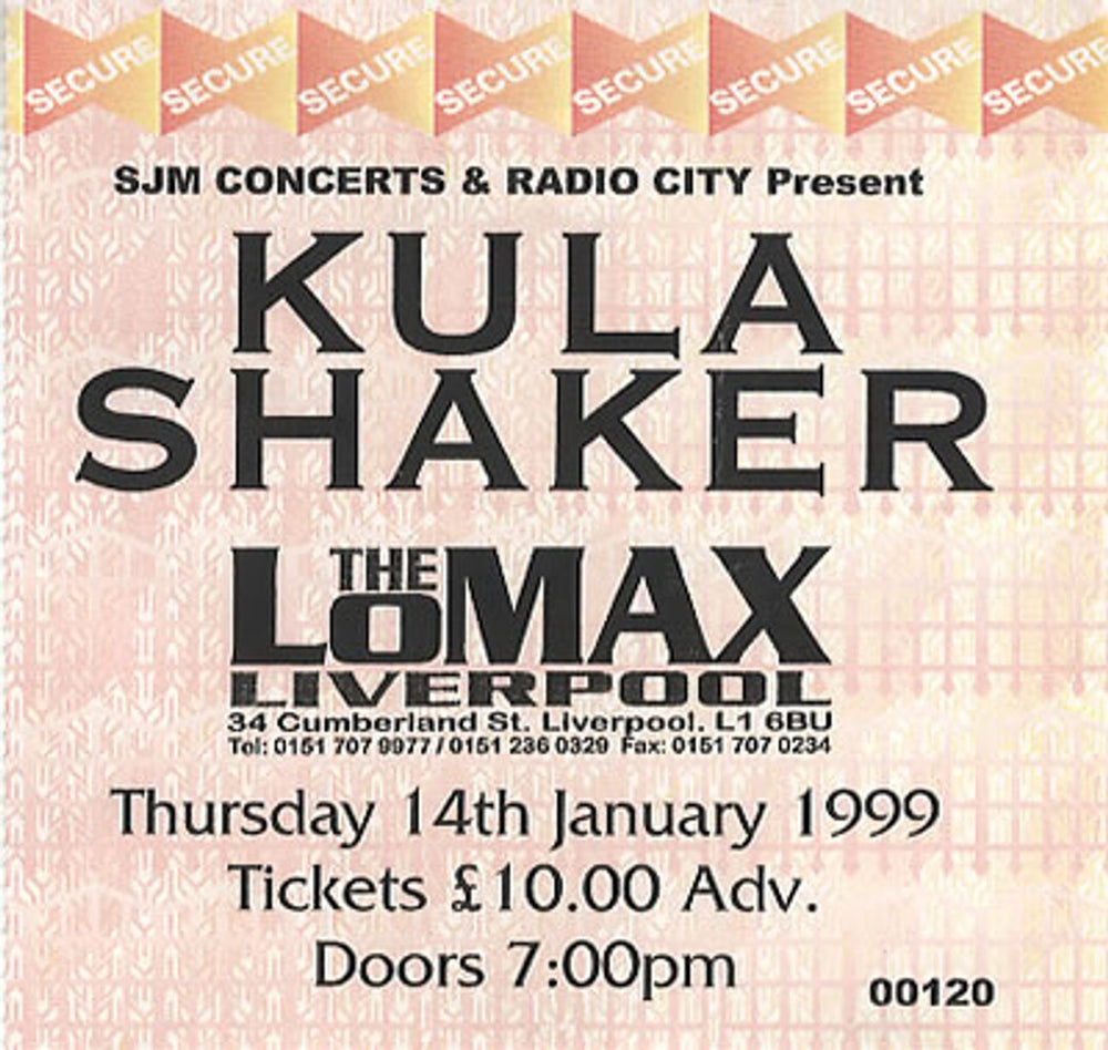 Kula Shaker The Lomax, Liverpool UK concert ticket USED TICKET