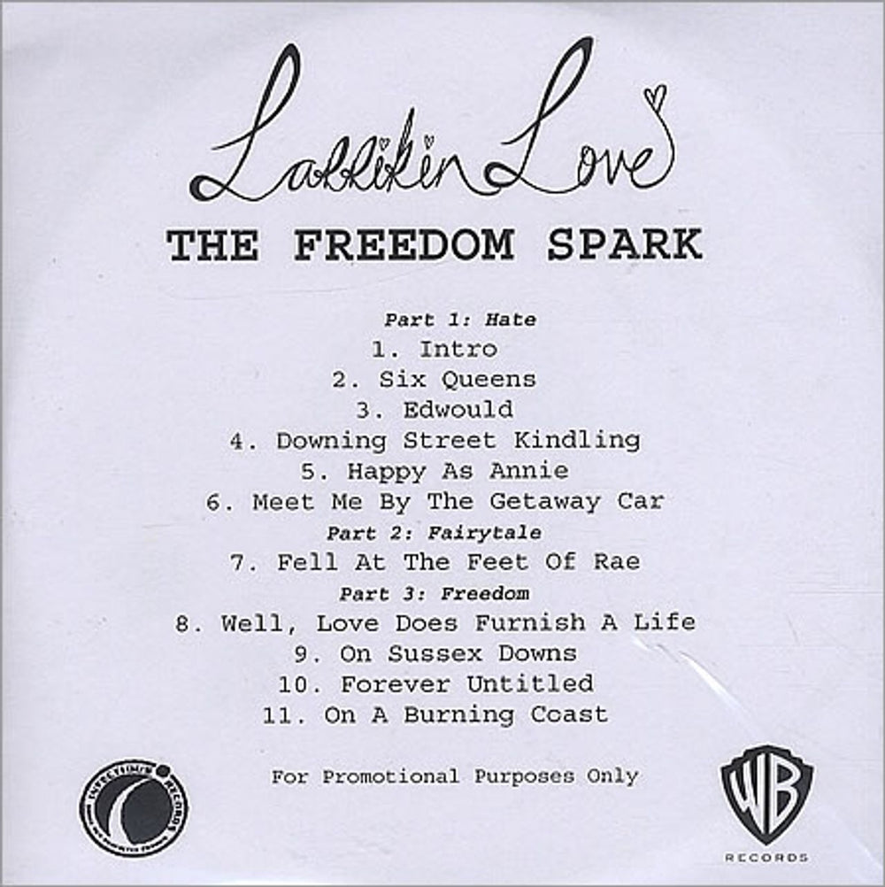 Larrikin Love The Freedom Spark UK CD-R acetate CD-R ACETATE