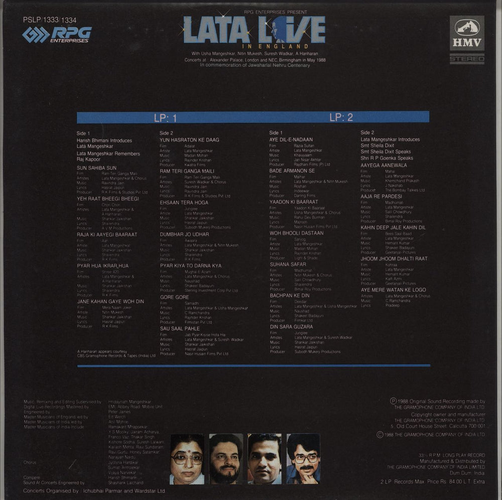 Lata Mangeshkar Live In England Indian 2-LP vinyl record set (Double LP Album)