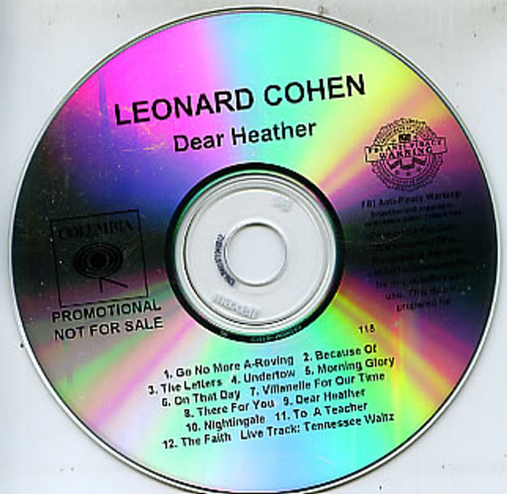 Leonard Cohen Dear Heather US Promo CD-R acetate CD-R ACETATE