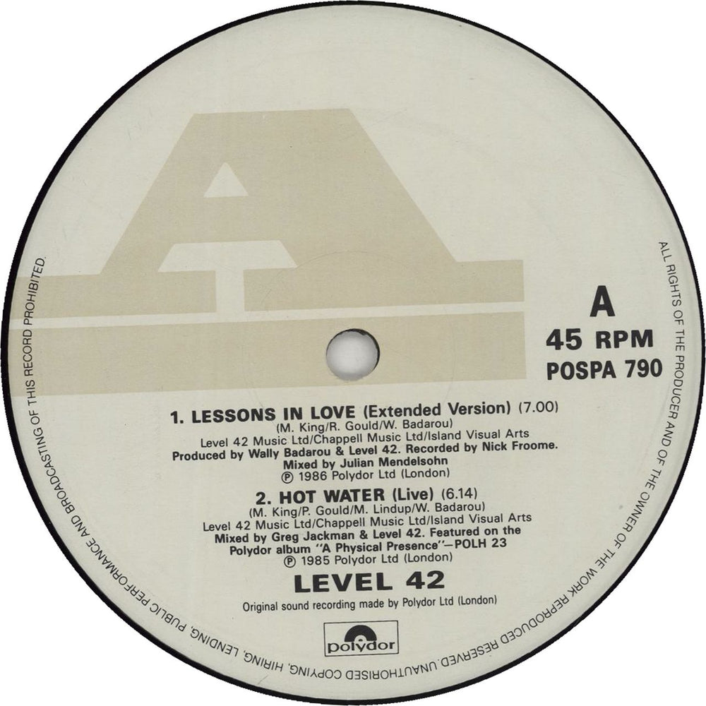 Level 42 Lessons In Love UK 12" vinyl single (12 inch record / Maxi-single) POSPA790