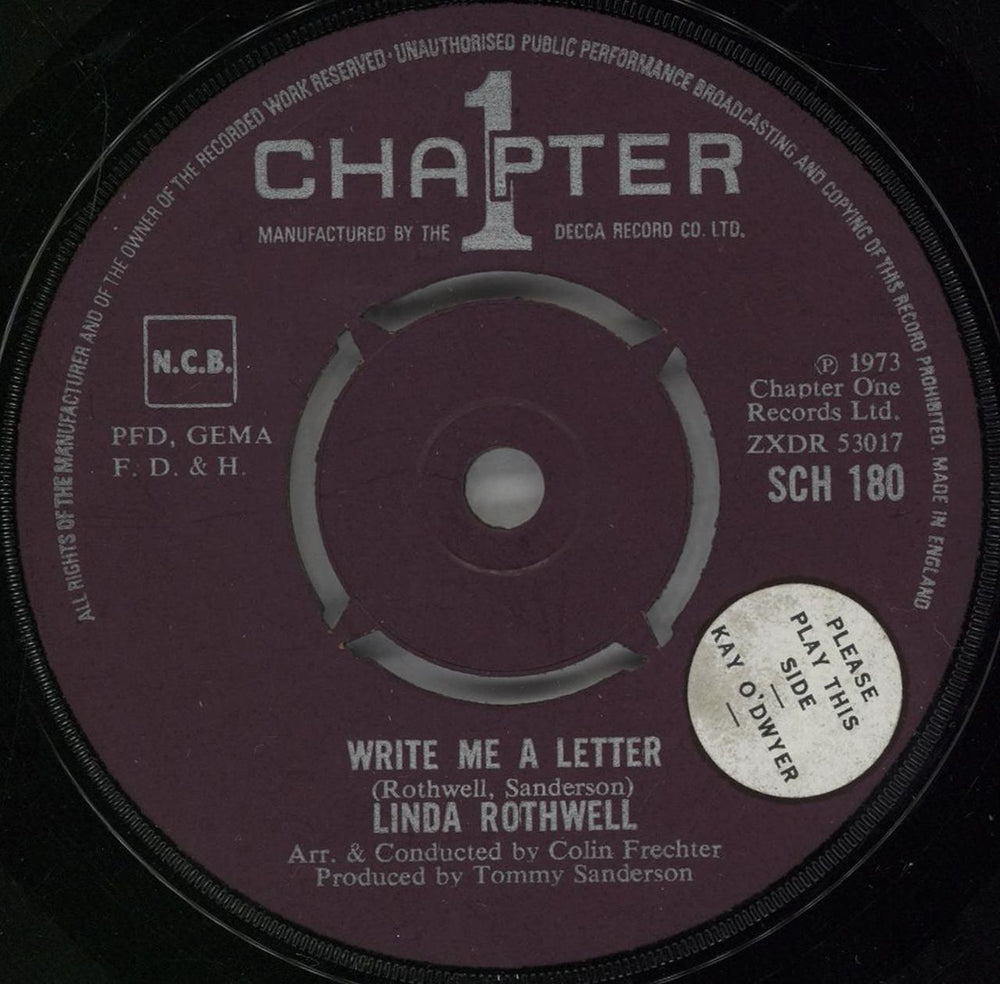 Linda Rothwell Write Me A Letter UK 7" vinyl single (7 inch record / 45) SCH180