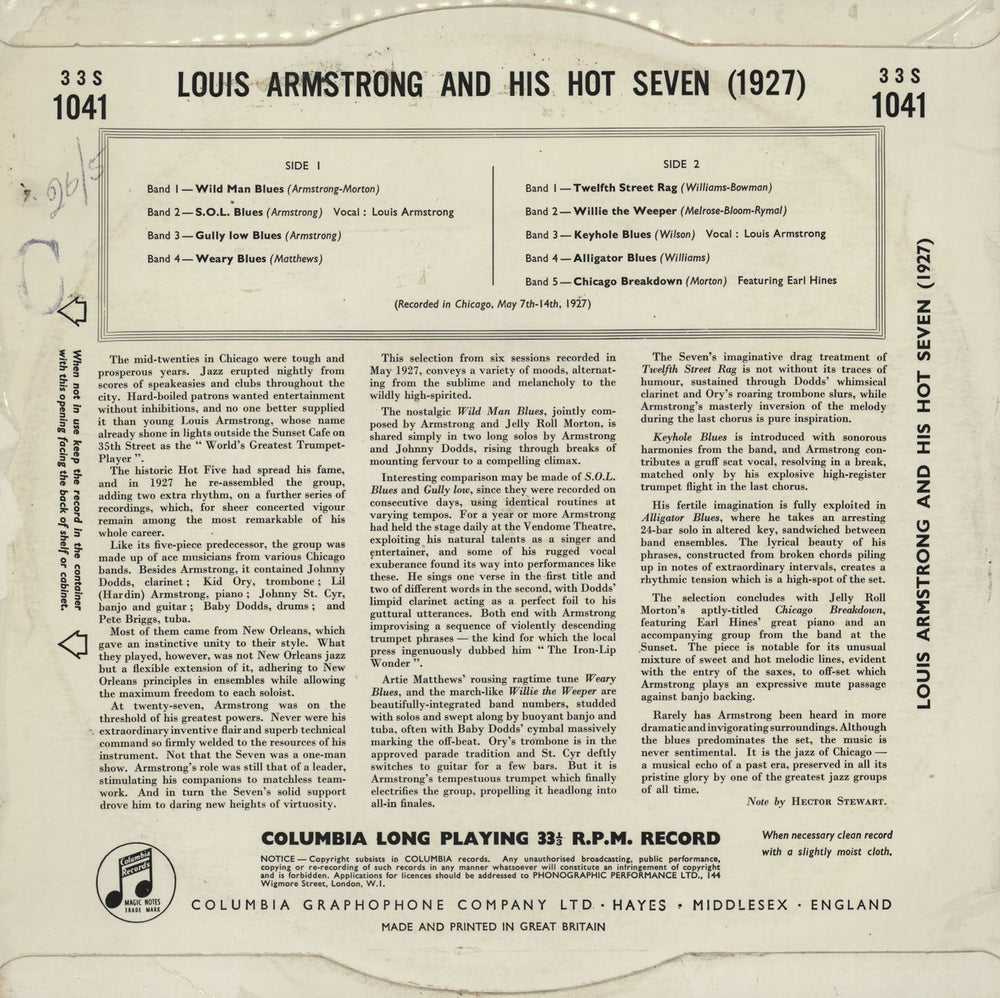 Louis Armstrong Louis Armstrong And His Hot Seven (1927) UK 10" vinyl single (10 inch record)