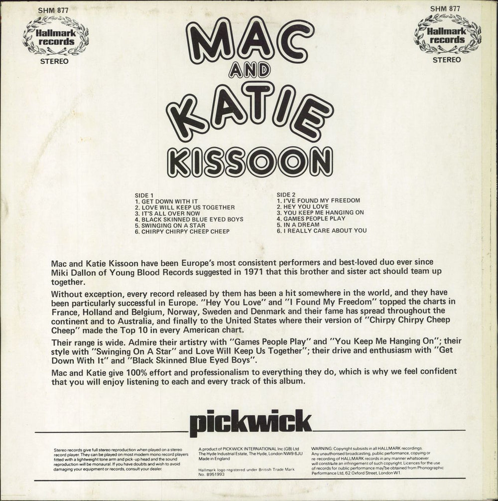 Mac & Katie Kissoon Mac And Katie Kissoon UK vinyl LP album (LP record)