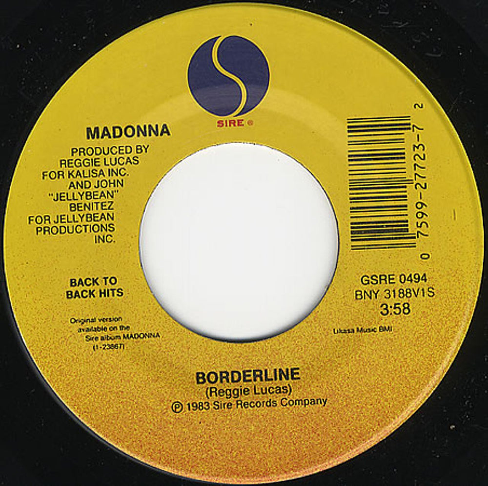 Madonna Borderline/Holiday US 7" vinyl single (7 inch record / 45) GSRE0494