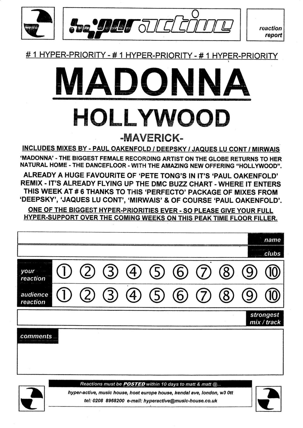 Madonna Hollywood UK Promo 12" vinyl single (12 inch record / Maxi-single) MAD12HO252623